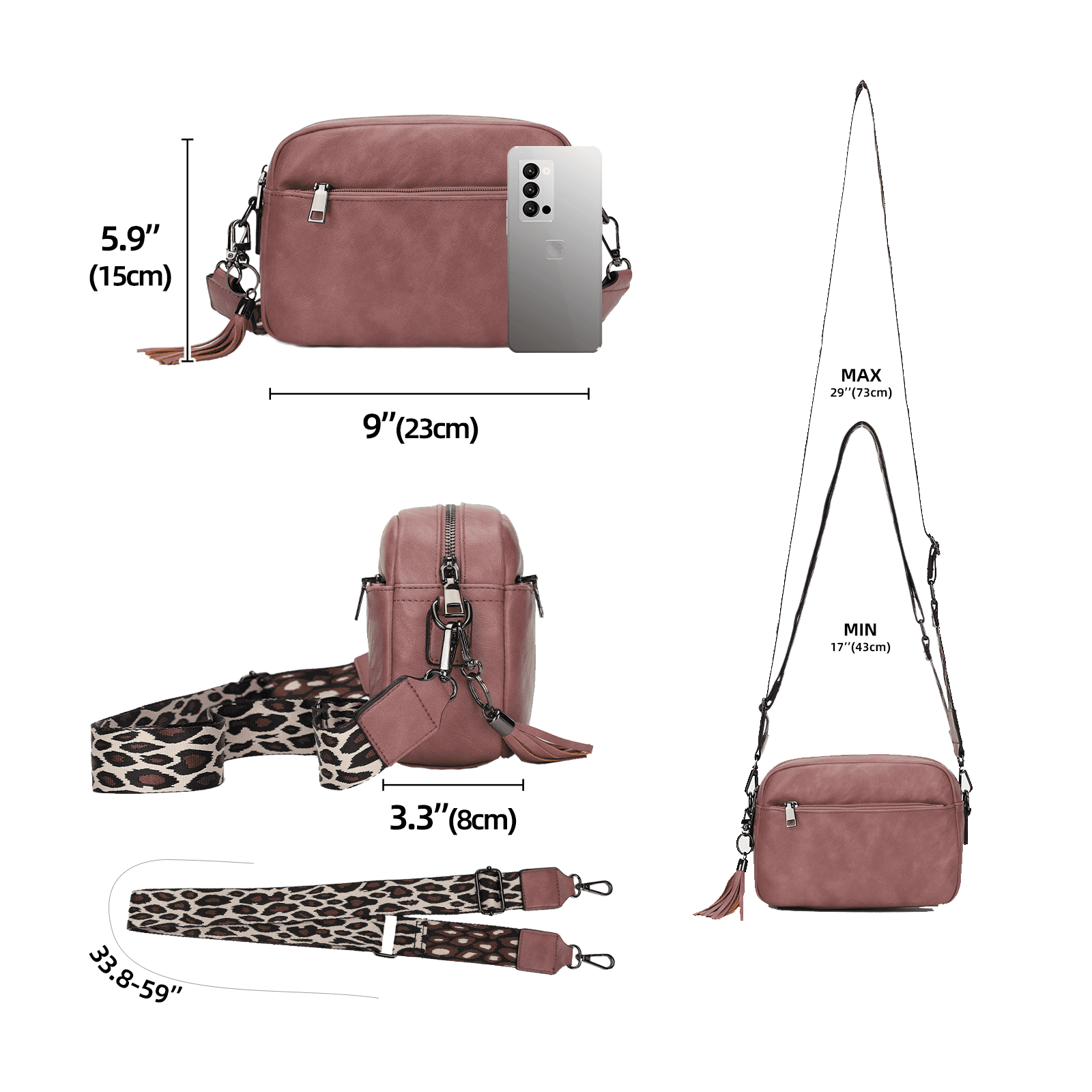 KL928 Soft Leather Crossbody Bag for Women Ladies Wide Strap Shoulder Bag Small Purses and Handbags