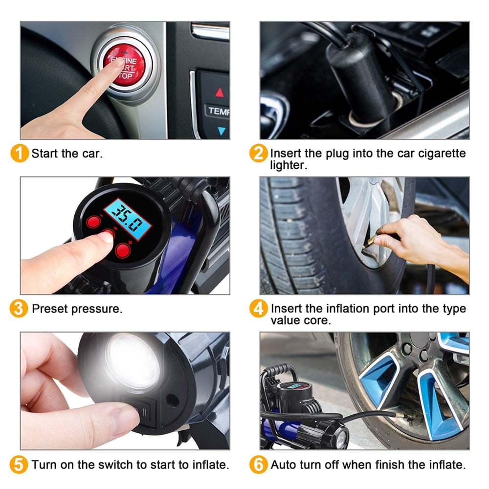 12V DC Portable 150PSI Air Compressor Car Tyre Tire Inflator Pump Auto Shut Off LED Digital Display with Carrying Bag