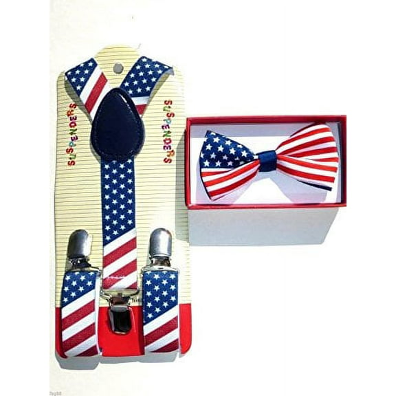Baby Suspenders and Bow Tie Set (Elastic Adjustable--Fits Baby to Toddler) (American Flag)
