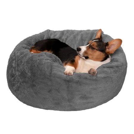 UPC: 0842229113211 | FurHaven Pet Products Round Plush Ball Dog Bed – Gray Mist Medium – 26
