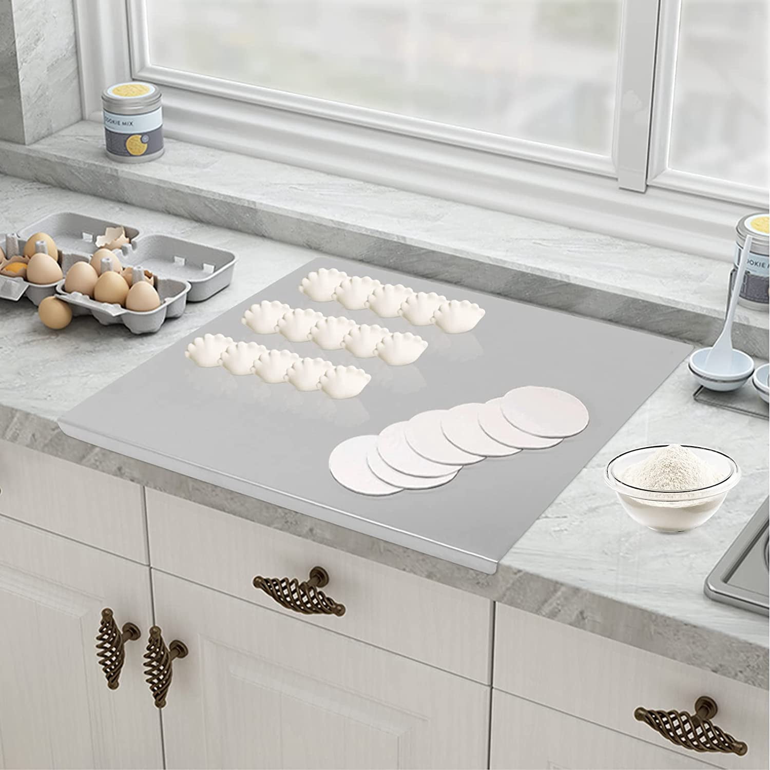 Miumaeov Cutting Boards Chopping Board Large Stainless Steel Kitchen Cutting Board with L-Shaped Folded Edge for Cutting Vegetables Kneading Dough 23.6 * 19.6 * 0.5"