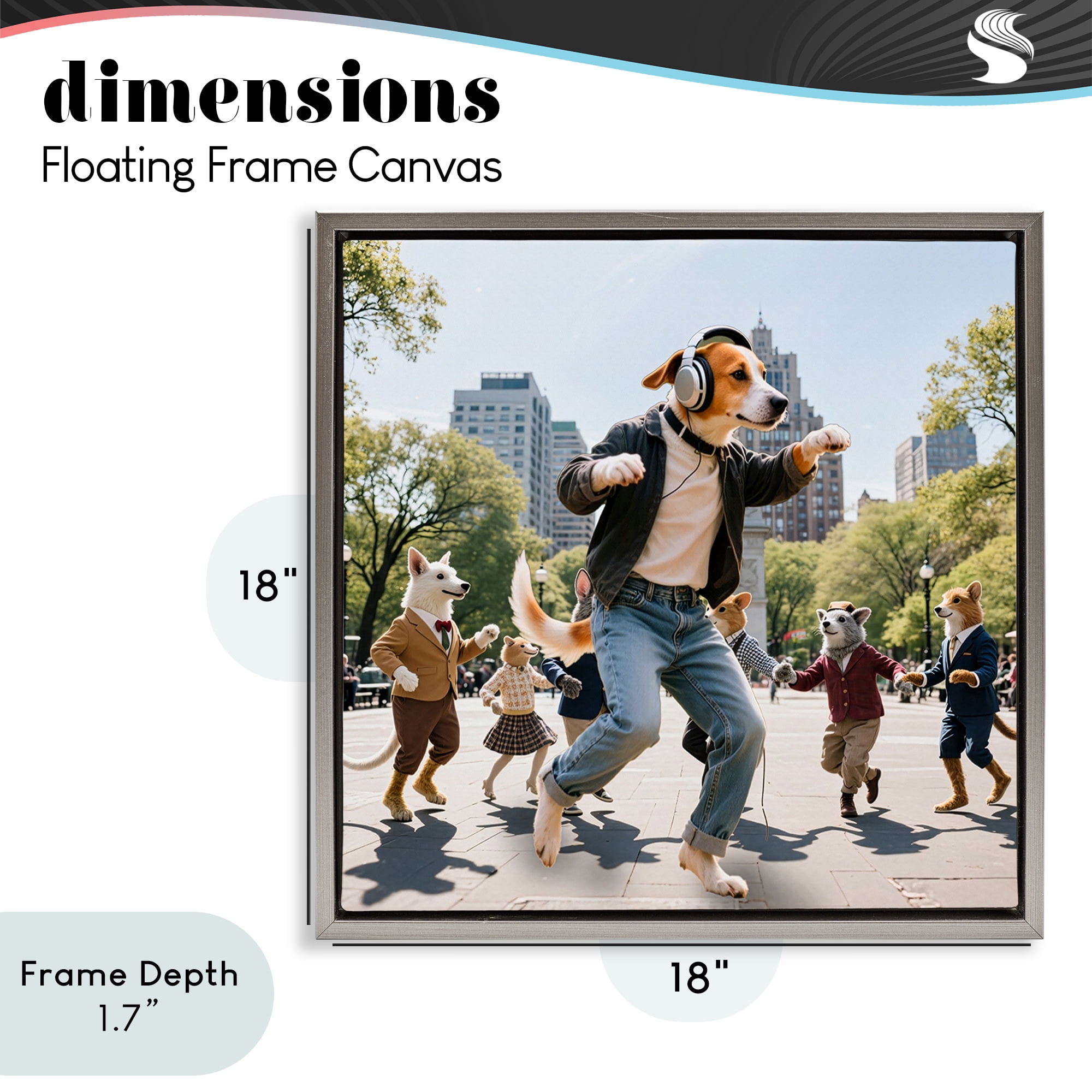Stupell Industries Stylish Dog Dancing in Park Gray Framed Floater Canvas Wall Art, design by CAD Designs