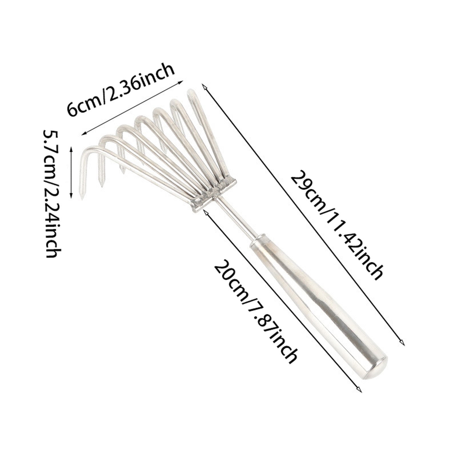 Stainless Steel Hand Rake - 7-Claw Heavy Duty Garden Cultivator with Ergonomic Handle, Soil Tiller and Weeding Tool for Gardening, Cultivating, Loosening Soil and Spreading Mulch