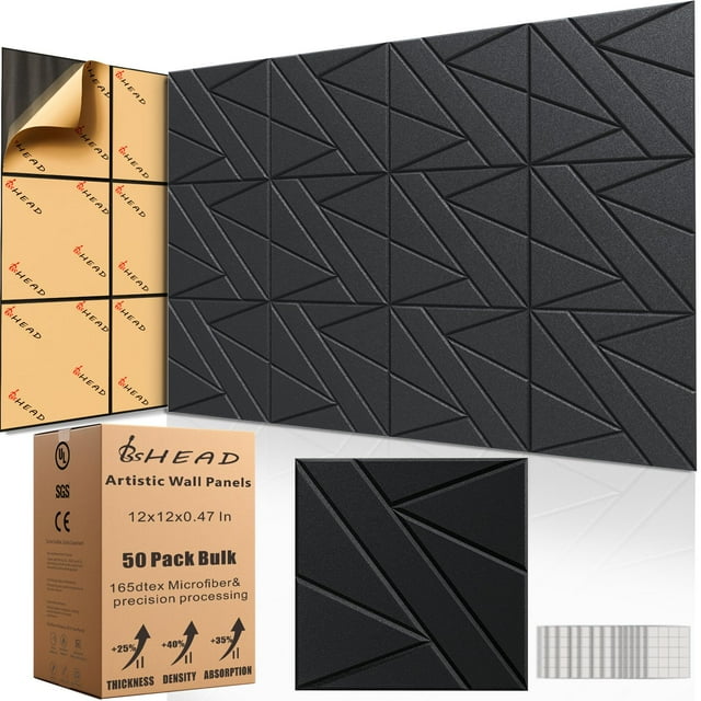 Paneles de pared insonorizados BSHEAD, 50 unidades, 30 x 30 cm, color negro