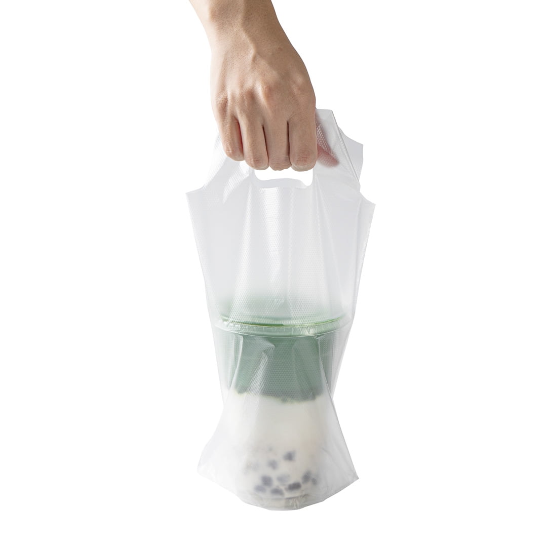 Basic Nature Clear Plastic Drink Carrier Bag - Fits 1 Cup