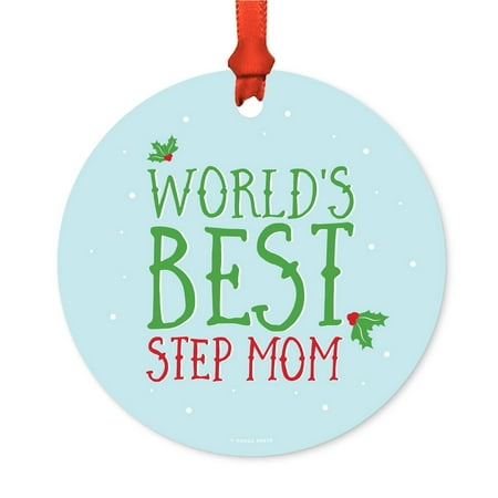 Metal Christmas Ornament, World's Best Step Mom, Holiday Mistletoe, Includes Ribbon and Gift (Best Calendar App For Moms)
