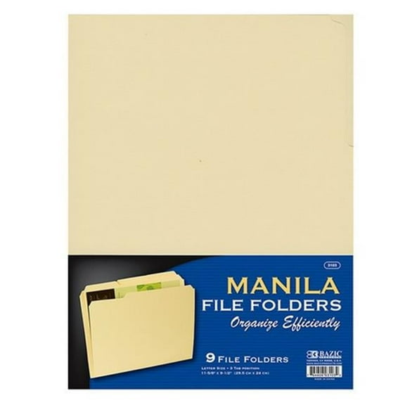Bazic 1/3 Cut Letter Size Manila File Folder (9/Pack) Case of 48