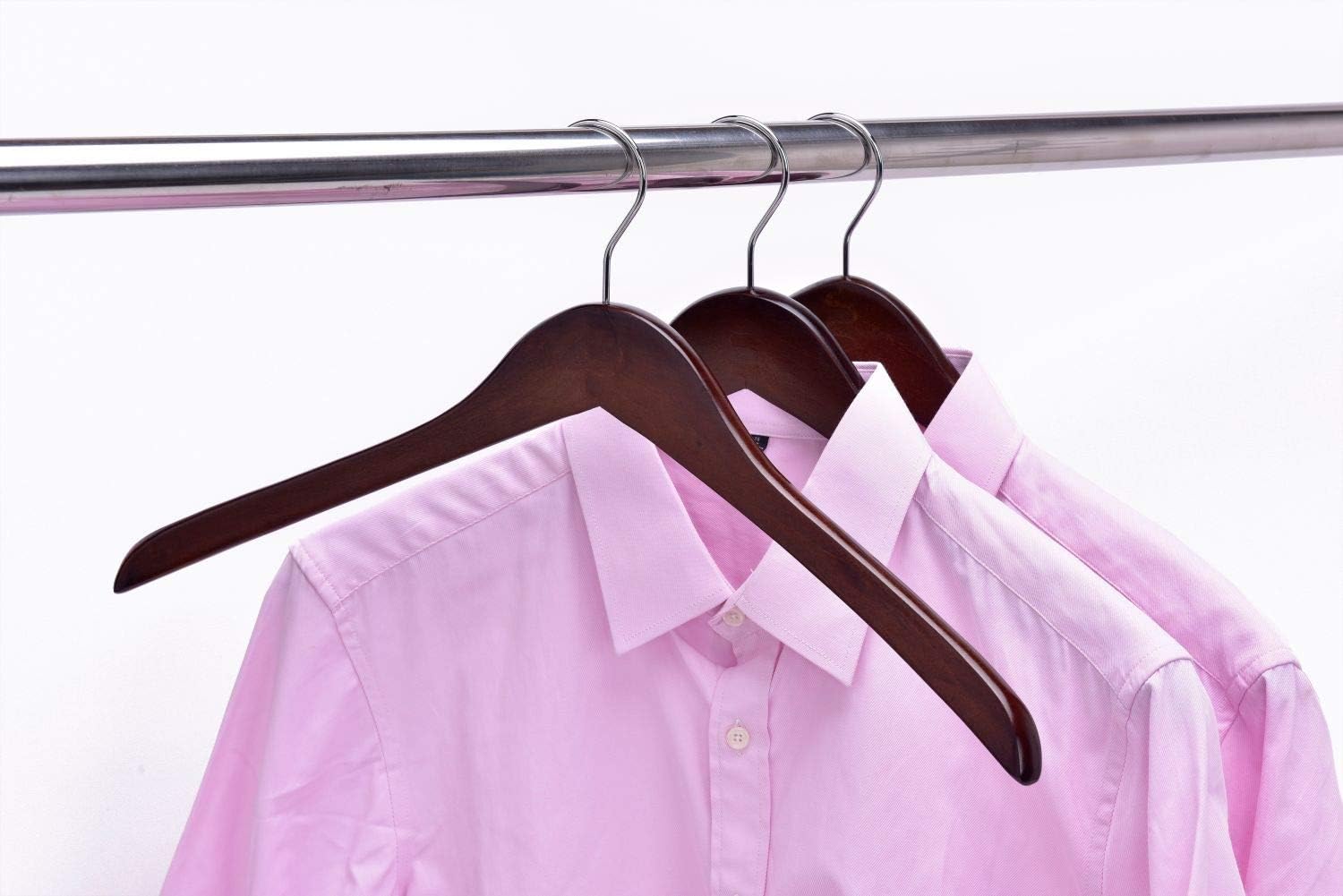 Wooden Curved Coat Hangers - Smooth Solid Wood Pants Hanger With Chrome Swivel Hook - Perfect for Suits and Jackets - Walnut - 5 Pack