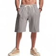thumbnail image 6 of Men's Striped Linen Shorts Casual Elastic Waist Drawstring Pants Summer Lightweight Beach Shorts with Pockets, XL, 6 of 9