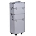 thumbnail image 1 of HOMCOM 3 in 1 Aluminum Makeup Train Cases Rolling Cosmetic Organizer Box, 1 of 3