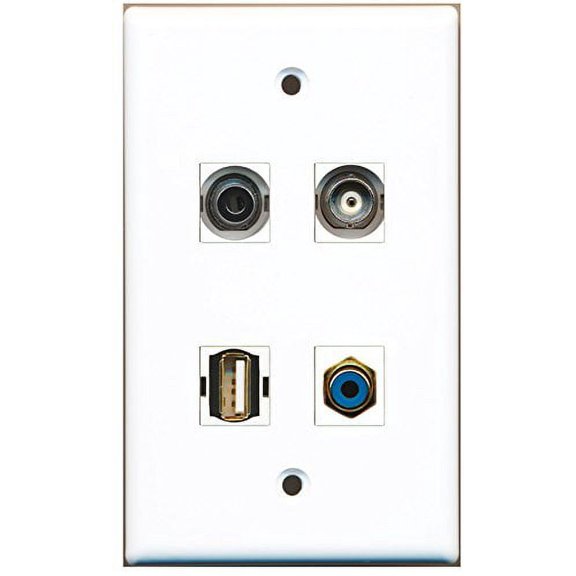 RiteAV - 1 Port RCA Blue 1 Port USB A-A 1 Port 3.5mm 1 Port BNC Wall Plate