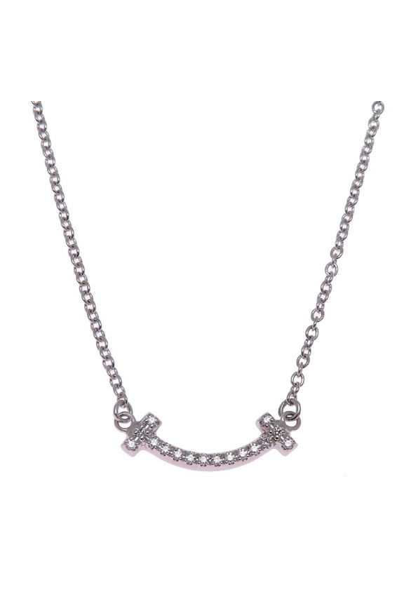 Pre-Owned Tiffany T Smile Mini Diamond Women's Necklace in 750 White Gold (Good)