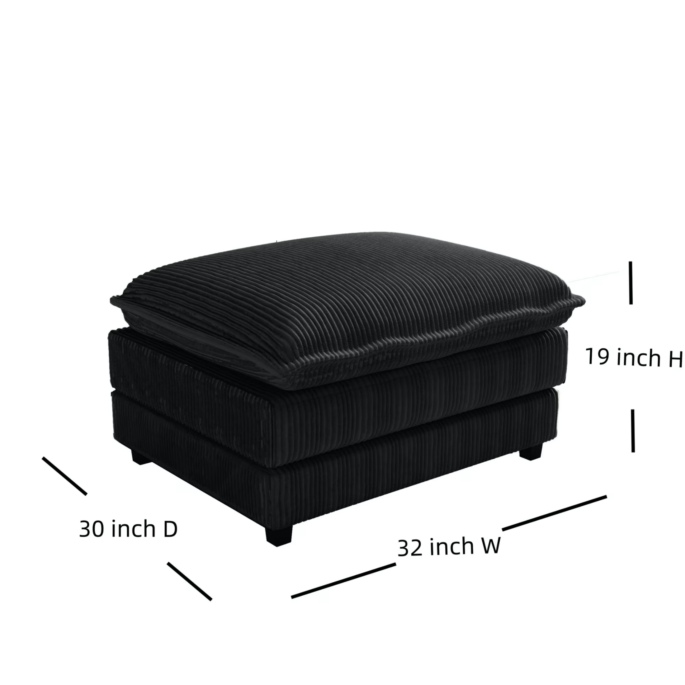 Vinform Upholstered Ottoman for Sofa, Chair, Black