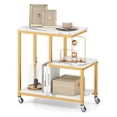 thumbnail image 1 of Costway 1 PCS Table d'Appoint Moderne en Forme de g avec Étagères de Rangement et Roulettes Verrouillables pour Salon Blanc, 1 of 10