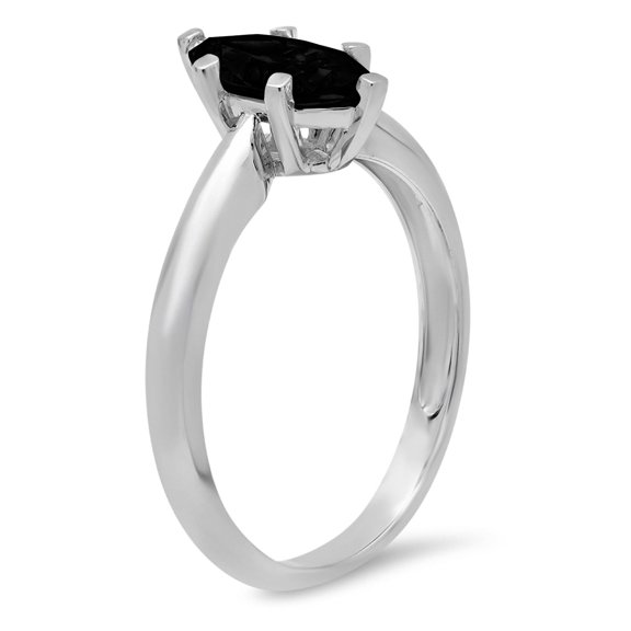 1.5 ct Marquise Cut Natural Onyx Solitaire Engagement Ring for Women in 18K White Gold