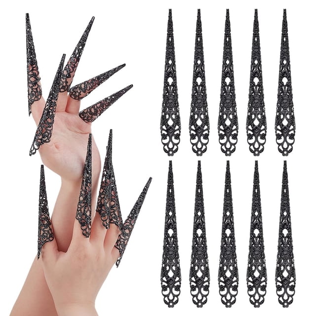 20 unidades de anillos de uñas con forma de garra, 12 cm de largo, estilo garra antigua de la reina, de metal negro.