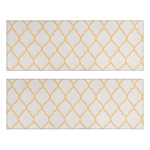 Kitchen Rugs Sets Of 2,Yellow Geometric Quatrefoil Pattern Anti Fatigue Kitchen Mat Rugs Non Slip Washable,Decorative Kitchen Floor Mats for Kitchen,Sink,Laundry,17"X47"
