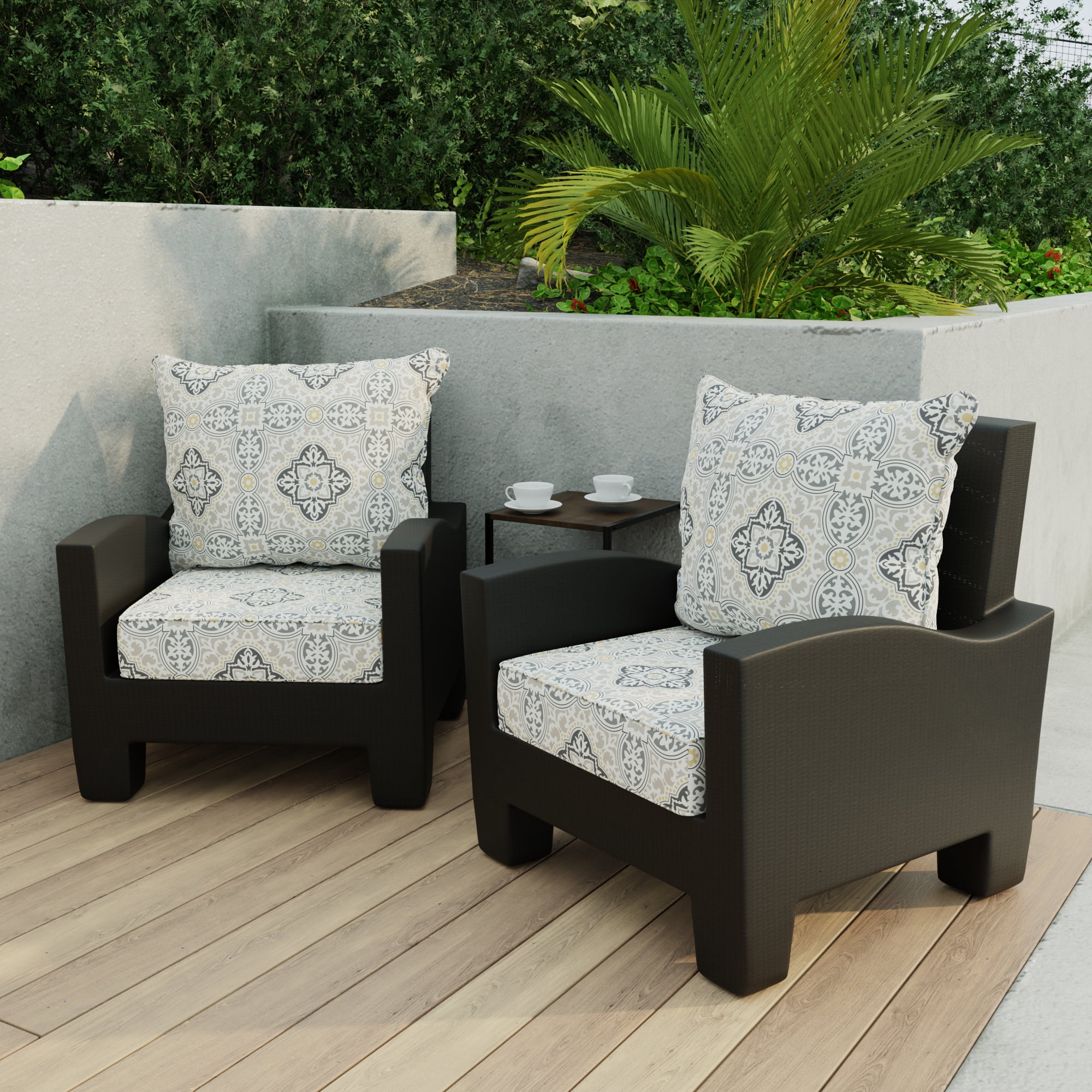 Jordan Manufacturing 46.5" x 24" Rave Grey Quatrefoil Rectangular Outdoor Deep Seat Chair Cushion Set with Welt