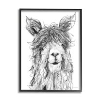 Stupell Industries Smiling Llama Alpaca Shaggy Hair Scribble Drawing Drawing Print Black Framed Art Print Wall Art, Design by Kamdon Kreations