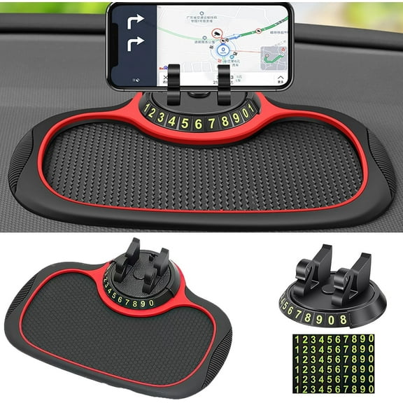 DEXIMRO Multifunction Car Anti-Slip Mat Auto Phone Holder, Auto Non-slip Car Mats for Phone Holders, Car Dash Mat Anti Slip Rug Dashboard Cell Phone Holder, Phone Grip Phone Mount for Car (Red)