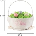 thumbnail image 4 of Personalized Easter Egg Basket With Handle, White Woven Basket With Scallop Edge Linen Liner, Custom Name In Pink Script, For Kids And Adults, 4 of 5