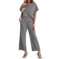 thumbnail image 4 of Women Short Sleeve Casual 2 Piece Sets Stripe Print Shirt Tops and Wide Leg Pants Lounge Sets, 4 of 6