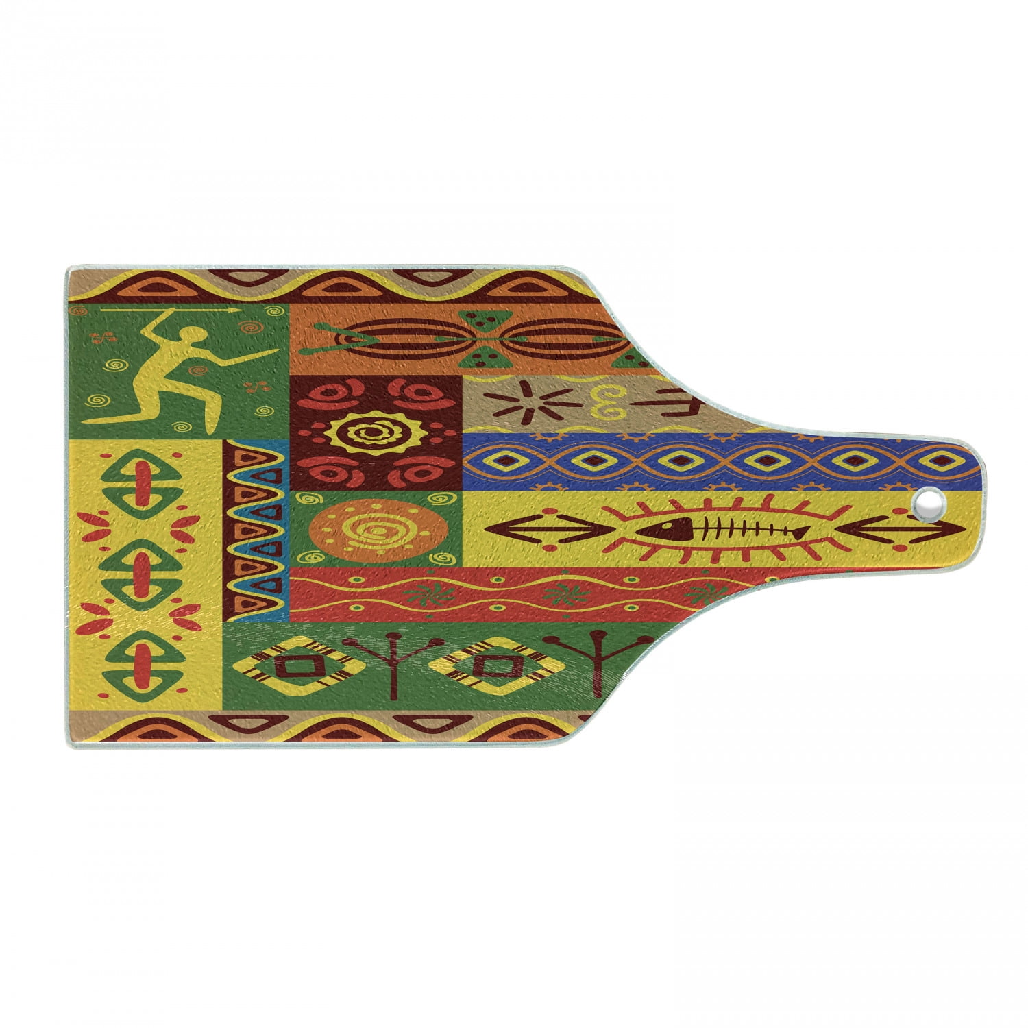 Multicolor African Folk Art Tempered Glass Cutting Board