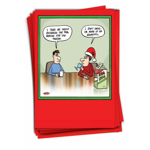 12 Funny Merry Christmas Cards Bulk (1 Design, 12 Cards) - Eggnostic Christmas B1901