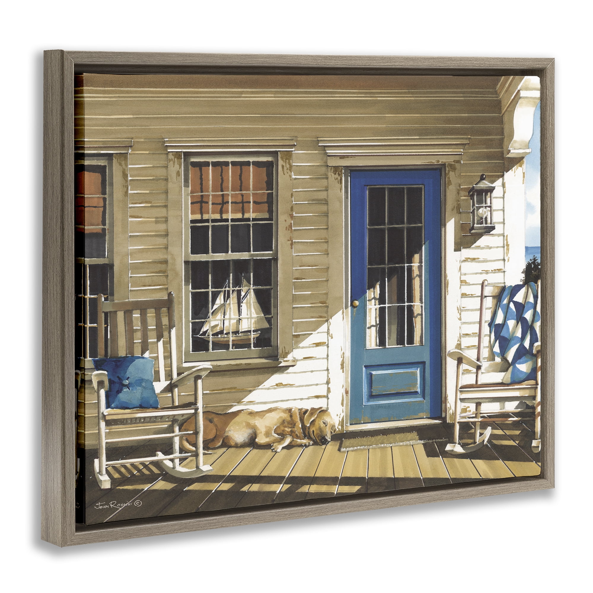 Stupell Industries Front Porch Gathering Brown Framed Floater Canvas Wall Art, design by John Rossini