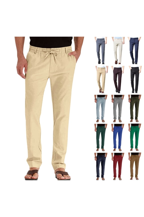 Gifts for Dad! QATAINLAV Mens Business Casual Work Trousers with Pockets Drawstring Elastic Waist Dress Pant Solid Color Straight Leg Pants White XXL