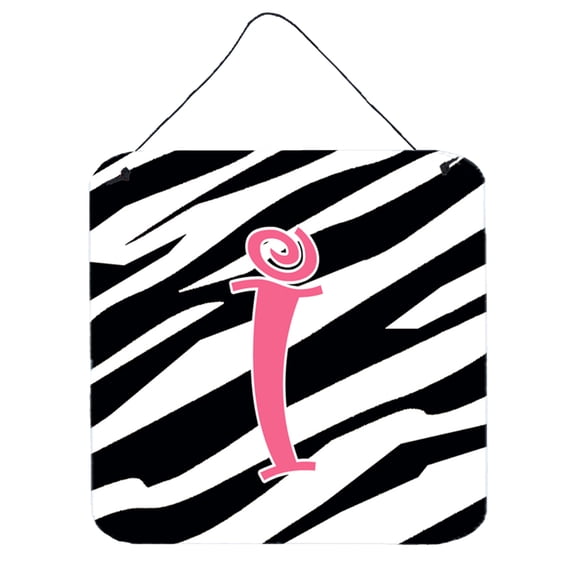 Letter I Initial Zebra Stripe and Pink Wall or Door Hanging Prints