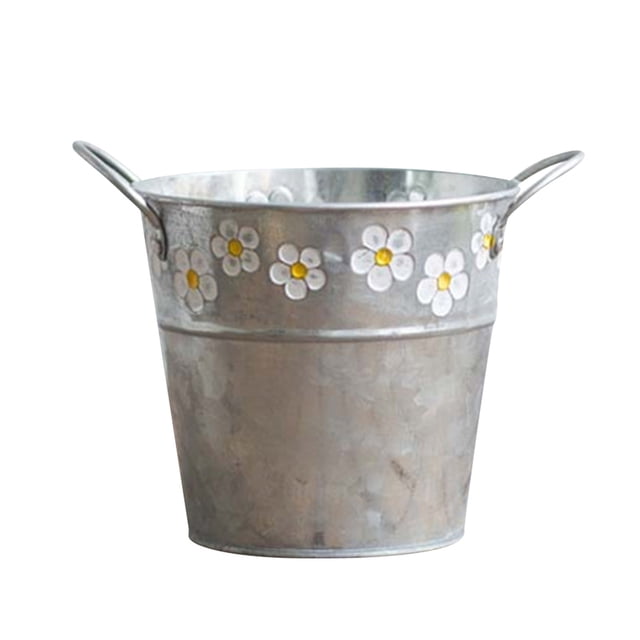 Retro Wrought Iron Hanging Flower Bucket - Iron, Silver, Embossed Flower Patterns, For Dried/Fresh Flowers/Potted Plants, 1X Bucket