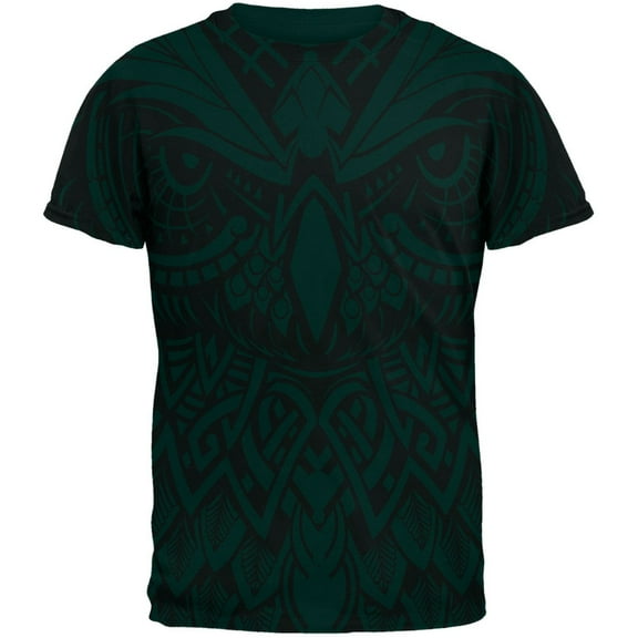 Trippy Owl Outline All Over Forest Green Adult T-Shirt - Medium