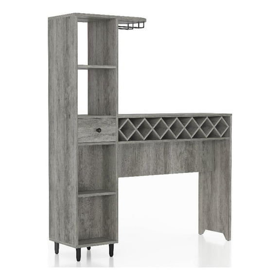 Bowery Hill Wood Multi-Storage Bar Table in Vintage Gray Oak