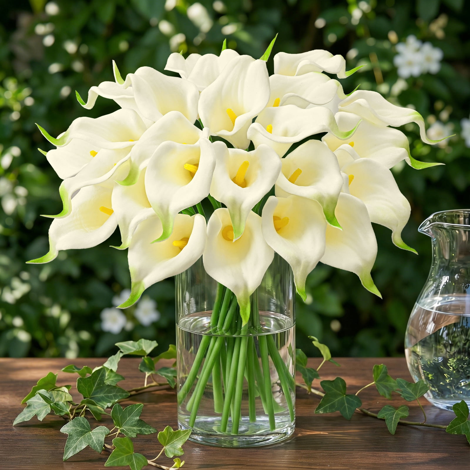 Lyacmy Cream White Calla Lily 36Pcs Artificial Flowers, 14 inch PU Real Touch Silk Flower Bouquet for Wedding Table Centerpiece Home Decoration