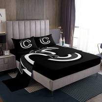 Erosebridal Kawaii Initial Letter Bed Sheets Set Twin Size, Monogrammed C Bed Sheets Twin, Cool Ribbon Cow Reversible Sheet Set Twin, Ultra Soft Bedroom Decoration, 3pcs