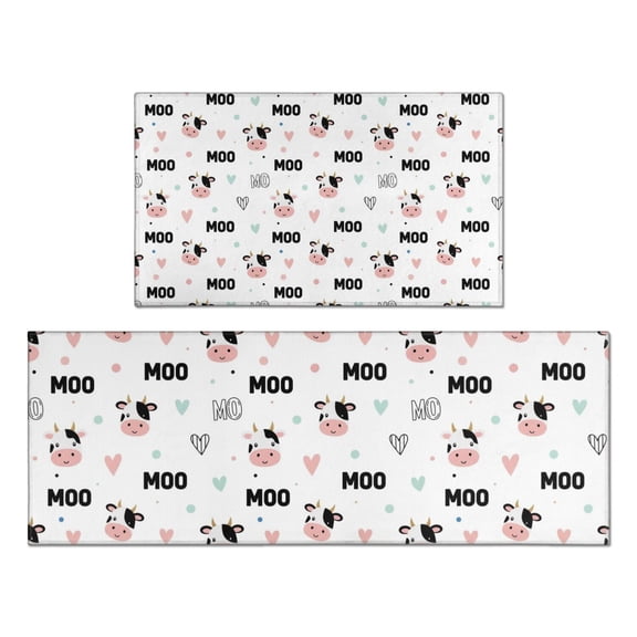 White Cow Moo Pattern Kitchen Rugs Sets Of 2,Anti Fatigue Kitchen Mat Rugs Non Slip Washable,Decorative Kitchen Floor Mats for Kitchen,Sink,Laundry,17"x30" 17"x47"