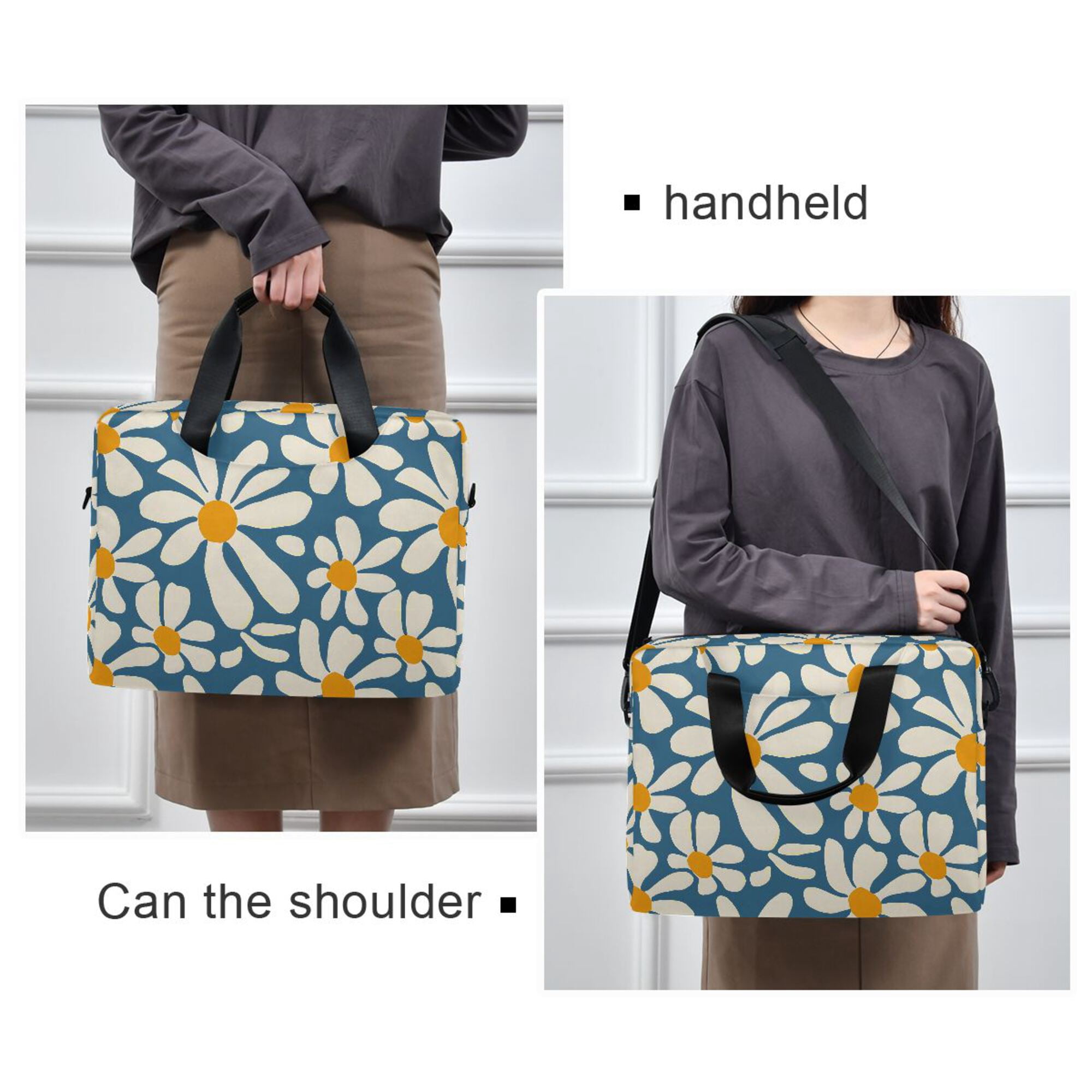 FORMRS 16" Laptop Bag Carrying Sleeve Case with Handle Travel Shoulder Briefcase, Whimsy Daisy Pattern