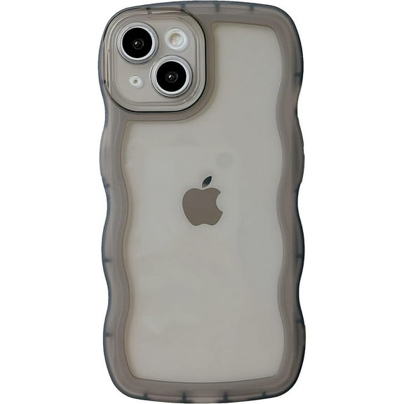 Solid Color Curly Wave Frame Clear Soft Compatible with iPhone Case (Black,iPhone 14 Pro)