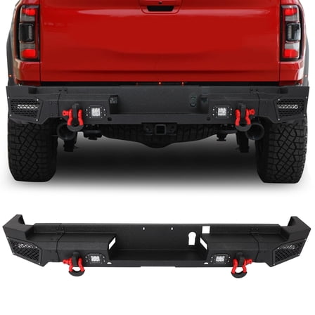SCITOO Steel Rear Bumper fit for 2021-2022 for Ram 1500 Bumper,W/D-rings and LED Lights(Texture Black)