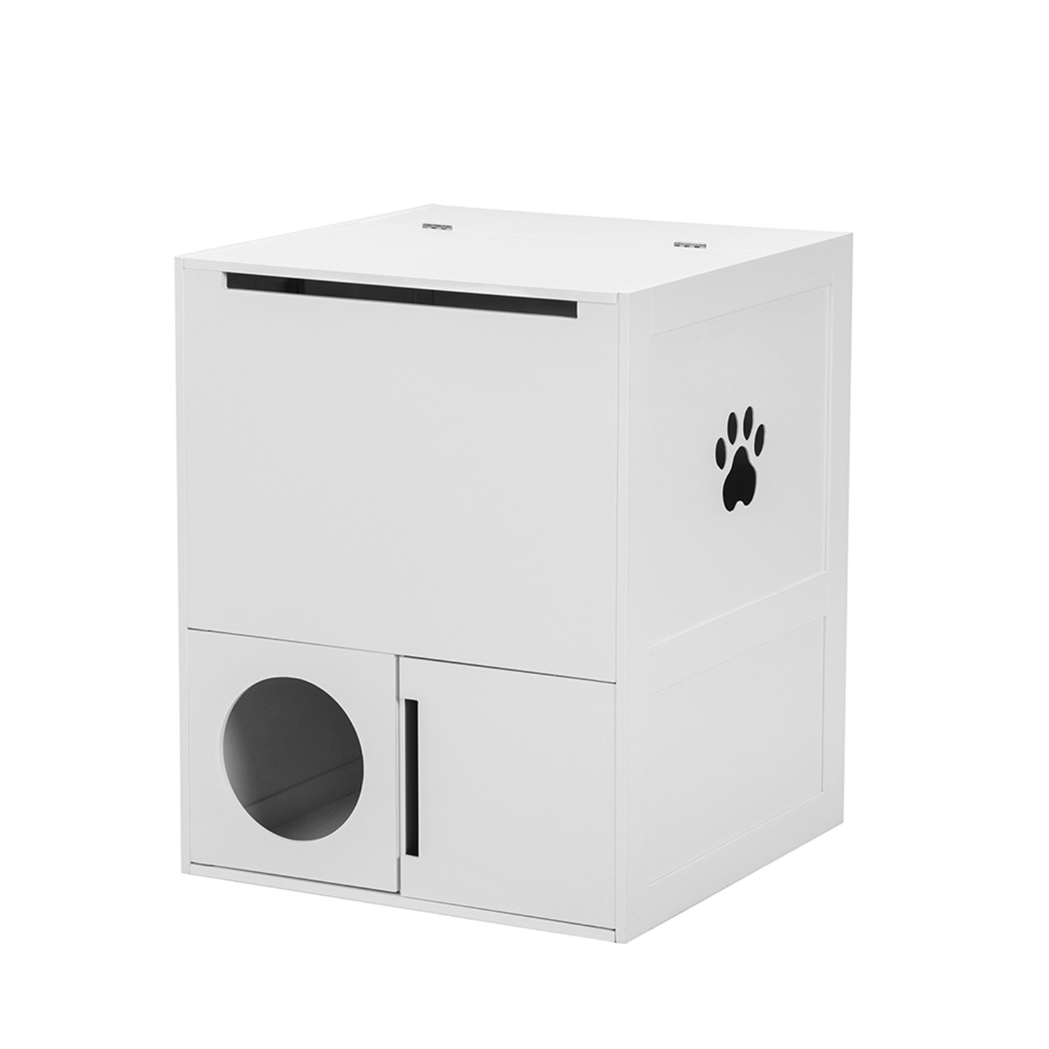 Pefilos 2-Tier Functional Wood Cat Washroom Litter Box Cover, Cat Litter Cabinet for Indoor with Multiple Vents, Cat Toilet Round Entrance, Openable Door, White Pefilos 2-Tier Functional Wood Cat Washroom Litter Box Cover, Cat Litter Cabinet for Indoor with Multiple Vents, Cat Toilet Round Entrance, Openable Door, White