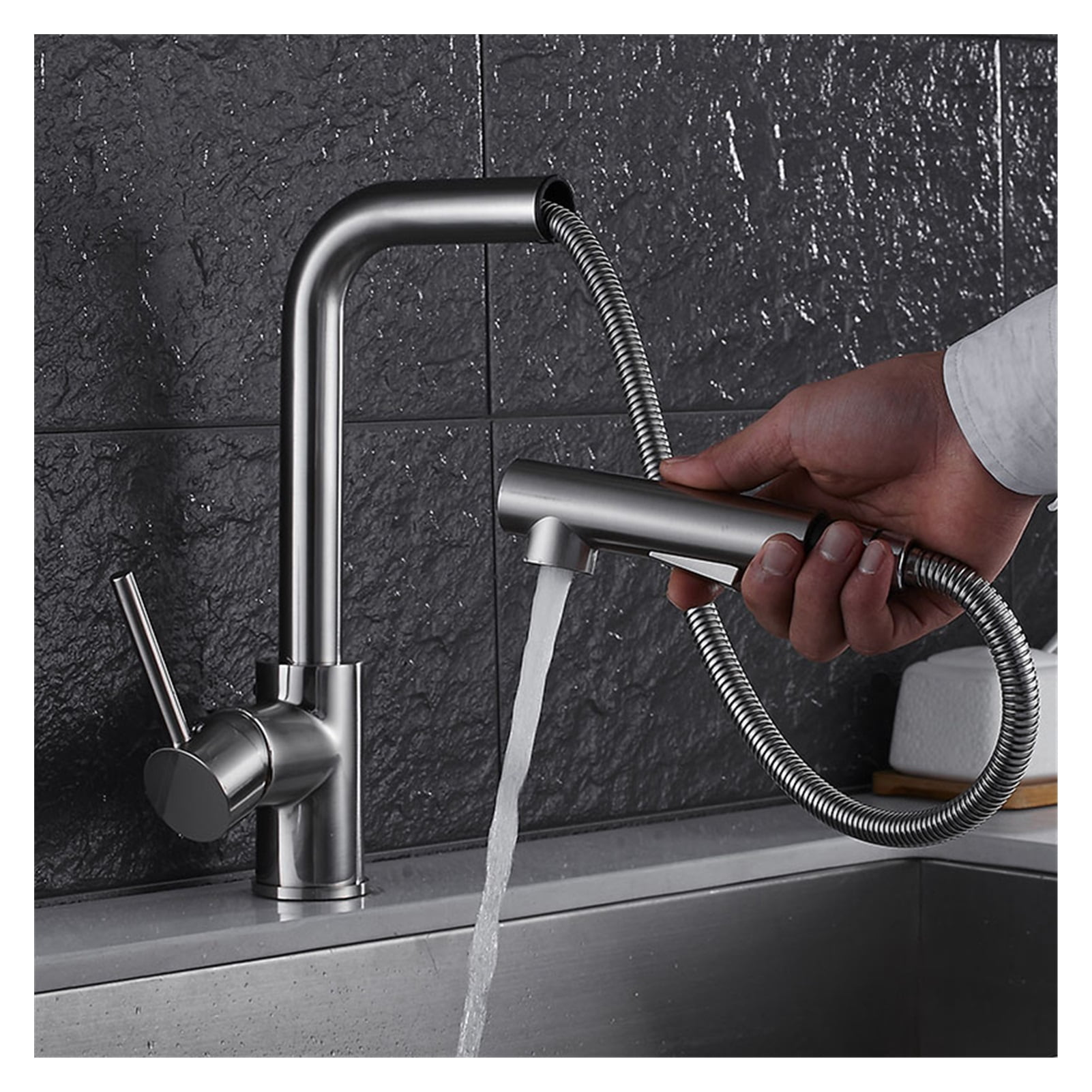 Swiveling Kitchen Faucet Brass Brushed Nickel High Arch Kitchen Sink Faucet Pull Out Rotation Spray Mixer Tap ,360° Swivel Spout