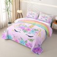 thumbnail image 3 of Erosebridal Glitter Purple Unicorn Twin Quilt Set for Girls, Watercolor Rainbow Floral Twin Coverlet Set, 2-Piece, 3 of 7