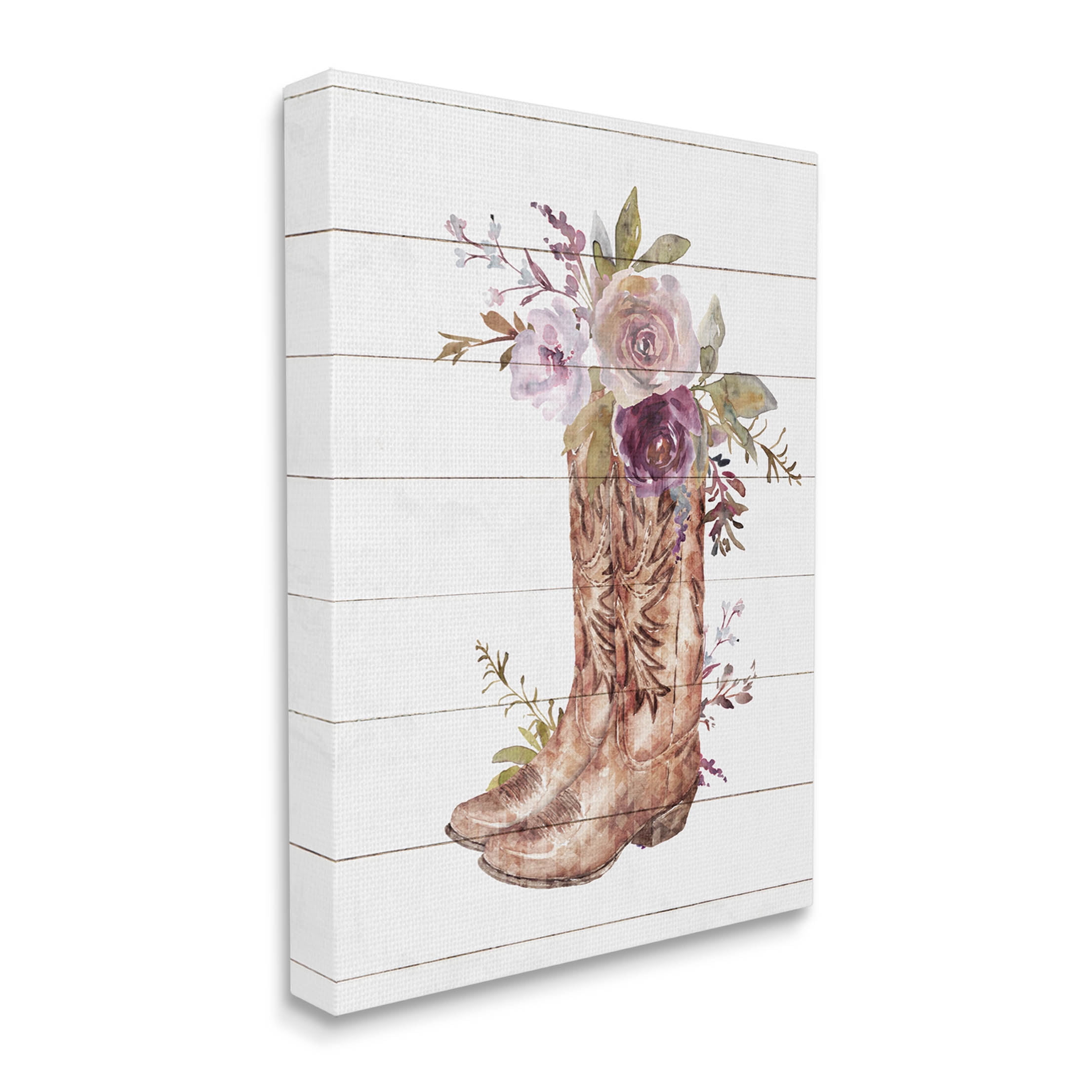 Stupell Industries Country Cowboy Boots Flower Bouquet Graphic Art Gallery Wrapped Canvas Print Wall Art, Design by Nina Blue