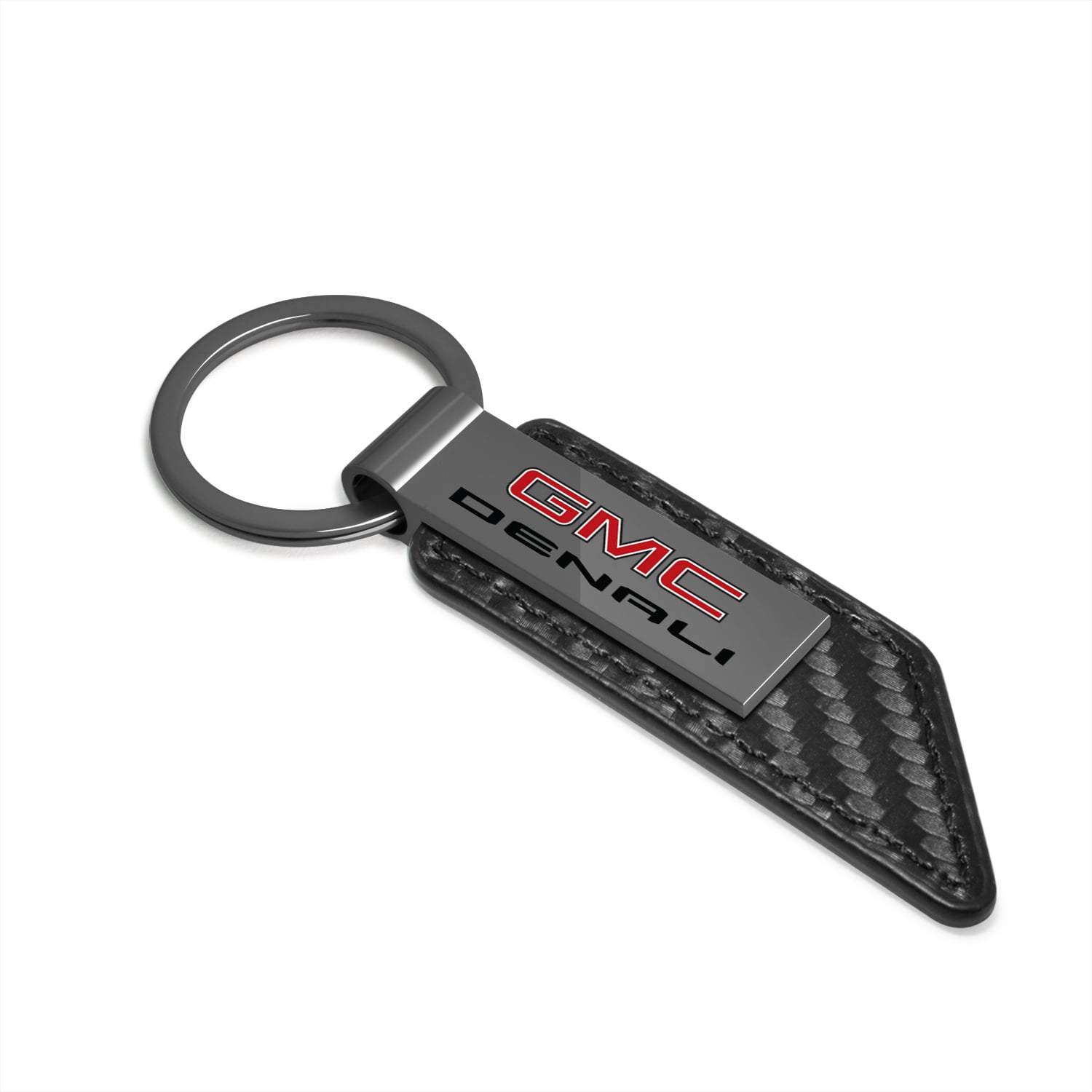 iPick Image for GMC Denali Black Chrome Metal Plate Carbon Fiber Texture PU Leather Key Chain, Official Licensed