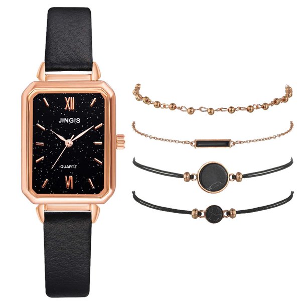 Reloj de pulsera para mujer de cuero con esfera verde cuadrada a la moda para mujer, conjunto de pulsera de cuarzo Wmkox8yii gfajkfgbkjabf2013