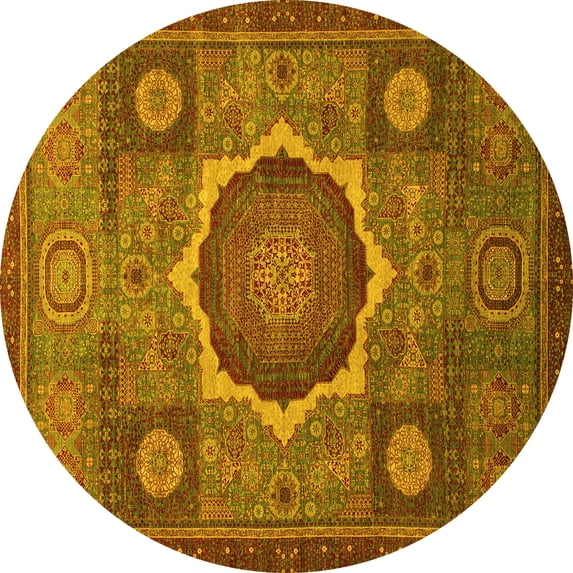 Ahgly Company Indoor Round Oriental Yellow Modern Area Rugs, 6' Round