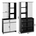 thumbnail image 3 of Advwin Modern Room Divider Storage Cabinet with Ripple Glass Panel, Display Shelves, Drawers & Magazine Racks, Freestanding Shoe Organizer for Entryway, Dining Room, Living Room, Black+White, 3 of 12