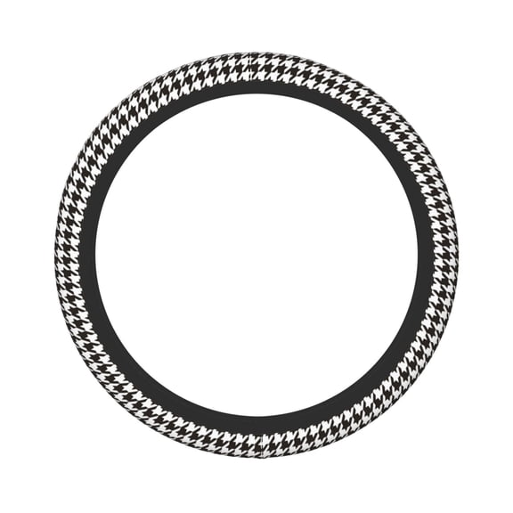 Picia Houndstooth Black And White Car Steering Wheel Cover, Non-Slip, Breathable, Universal 15 inch