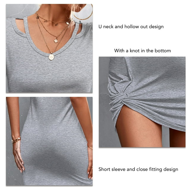 Vestido Corto Delgado YLSHRF Ajuste Ajustado Cuello Ahuecado Estilo De Camiseta Mujeres